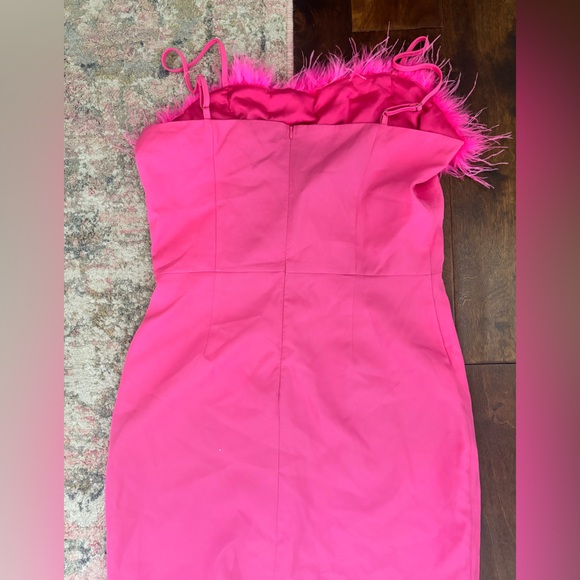 Chic Hot Pink Mini Dress with Feather Detailing - Picture 3 of 3